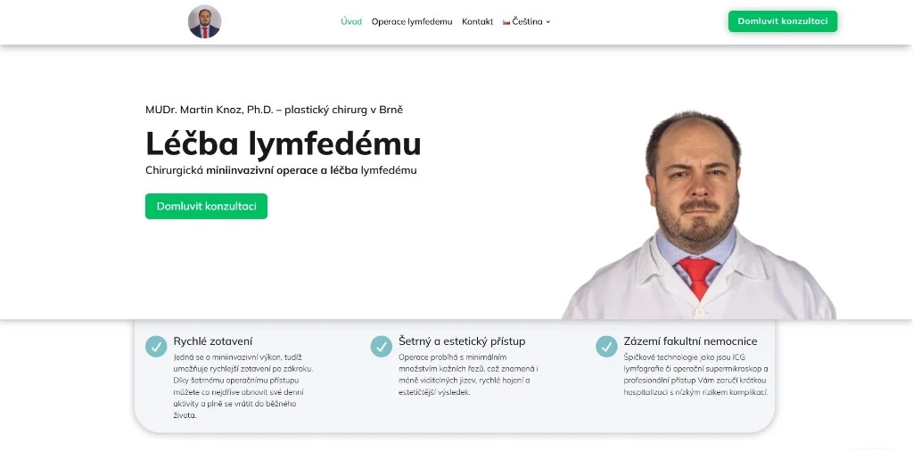 Homepage of my first client project — MUDr. Martin Knoz, lymphedema treatment
