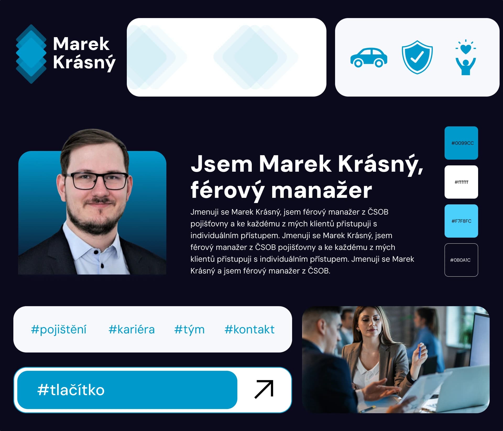 Selected dark-blue moodboard for Marek Krásný