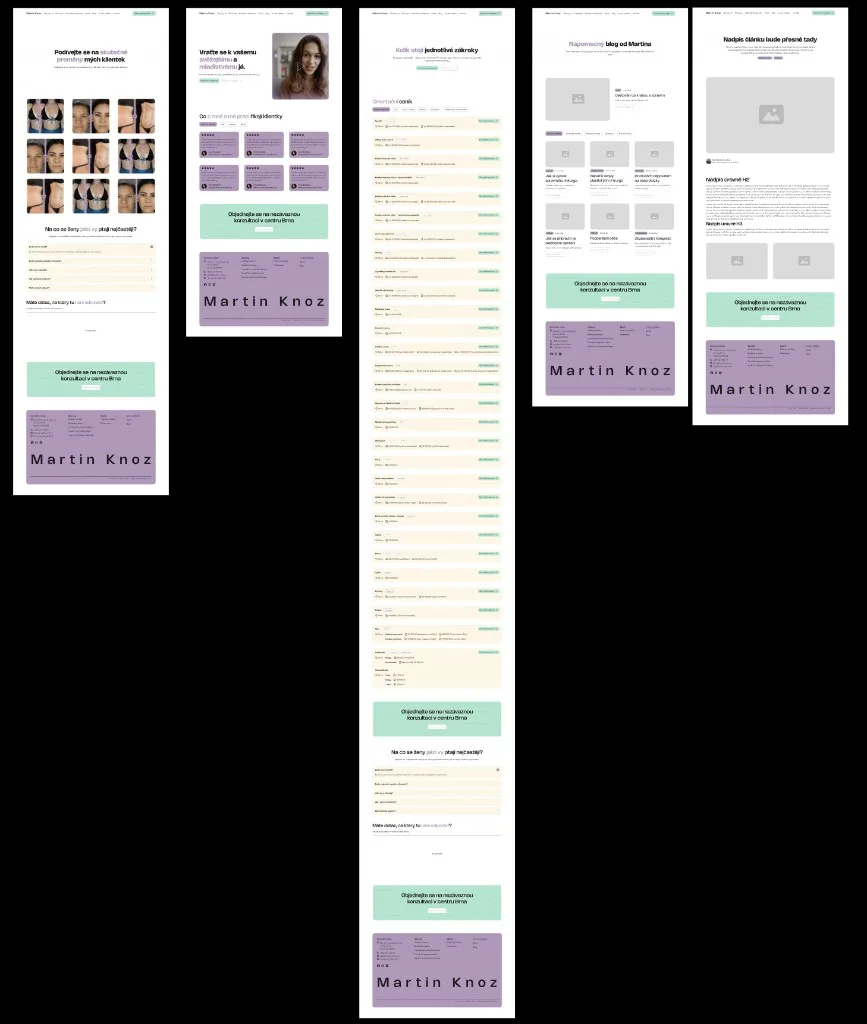 High-fidelity designs for transformations, testimonials, pricing and blog pages
