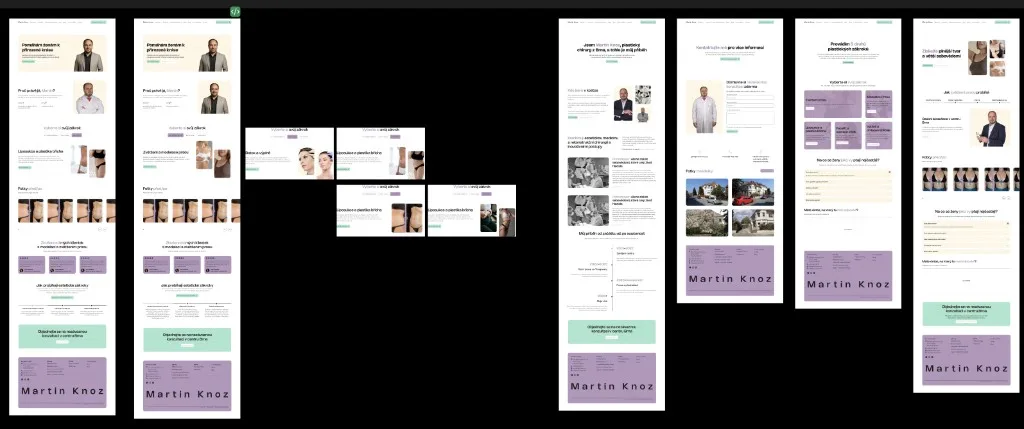 High-fidelity designs for the homepage, about, contact and procedure pages
