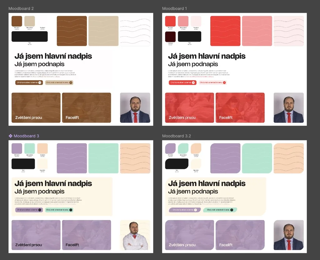 Four moodboards exploring visual directions for the Martin Knoz brand